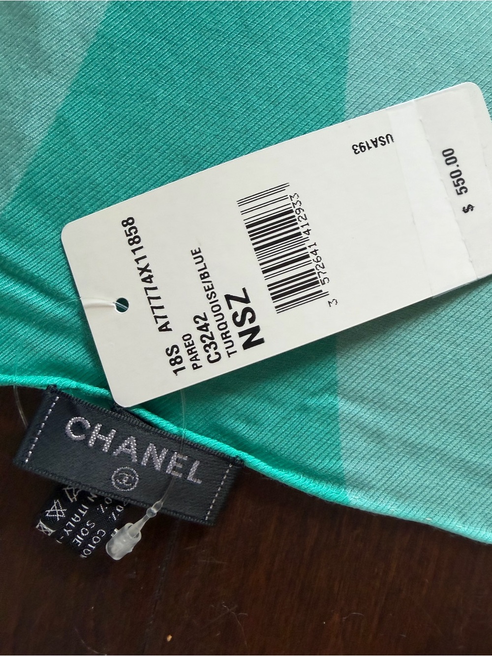 NWT Authentic CHANEL 2018 18S Runway Turquoise Blue Wave Pareo Sarong Scarf - Picture 2 of 9